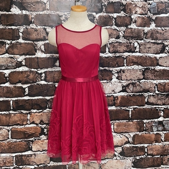 DB Studio Dress Red Christmas Holiday Floral Ribbon Tulle XS - Picture 6 of 14